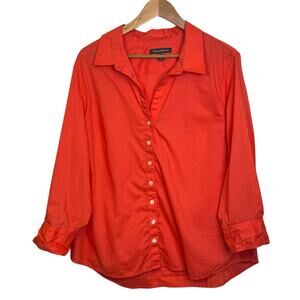Tommy Bahama Plus Size XXL Coral 100% Cotton Button Up V Neckline Blouse